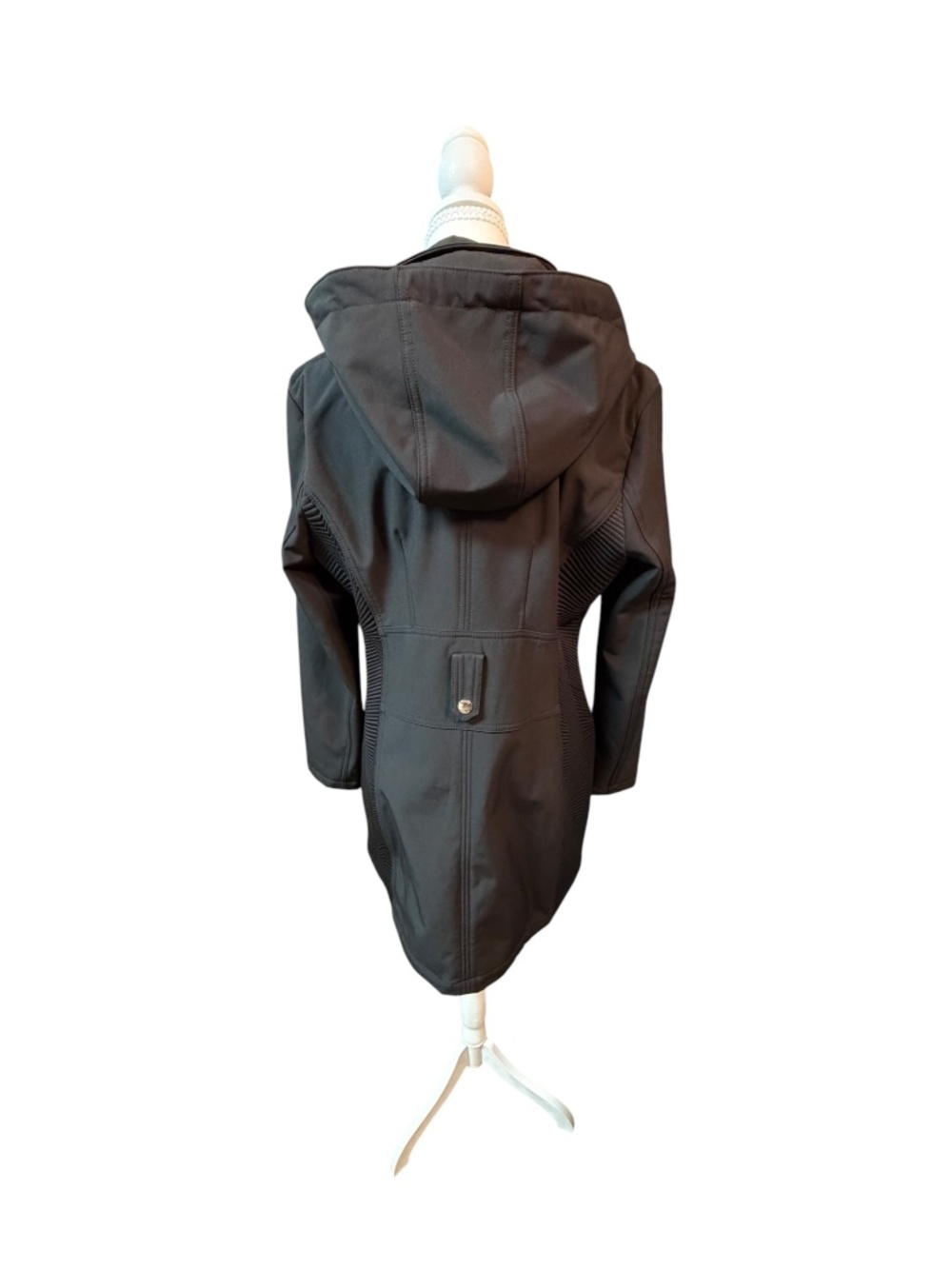 Guess Black Hooded Softshell Coat Gold Zipper Womens Large - Picture 5 of 8